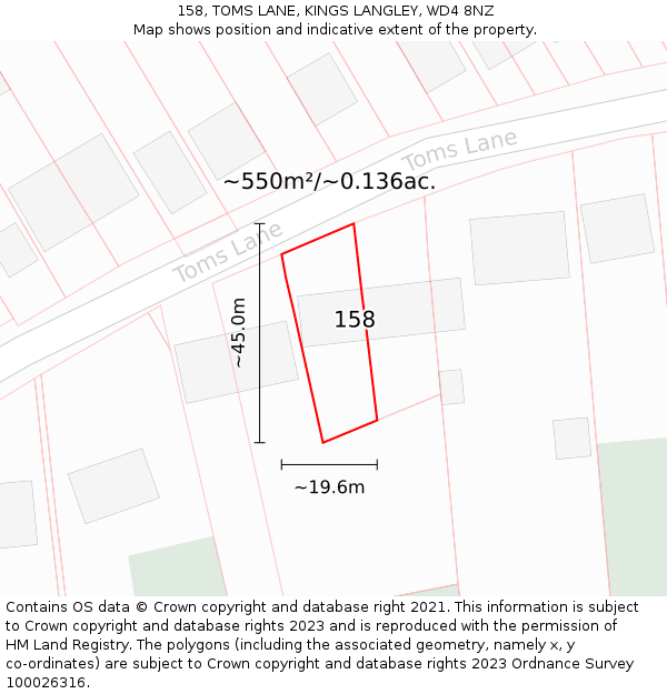 158, TOMS LANE, KINGS LANGLEY, WD4 8NZ: Plot and title map