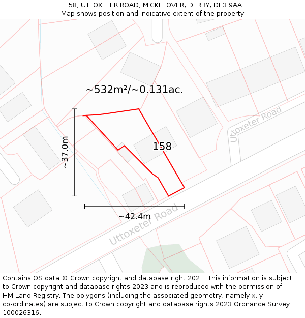 158, UTTOXETER ROAD, MICKLEOVER, DERBY, DE3 9AA: Plot and title map