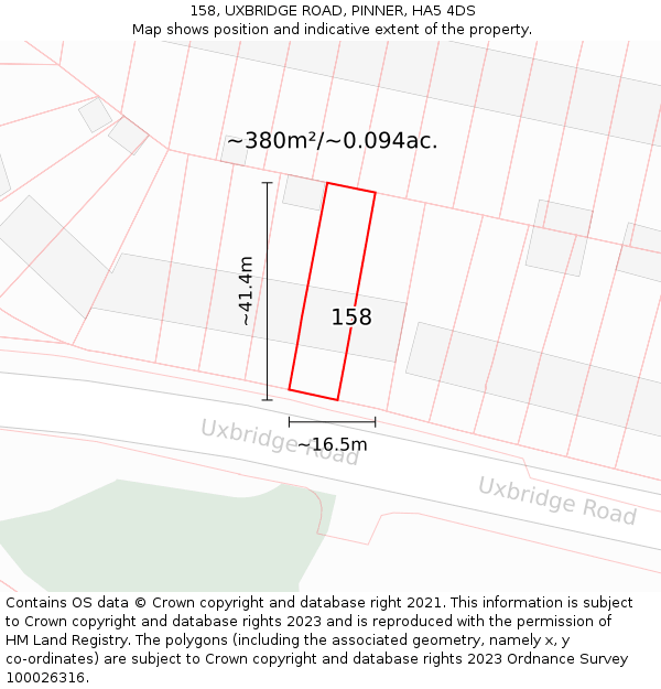 158, UXBRIDGE ROAD, PINNER, HA5 4DS: Plot and title map