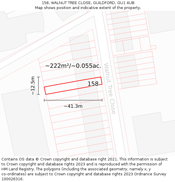 158, WALNUT TREE CLOSE, GUILDFORD, GU1 4UB: Plot and title map