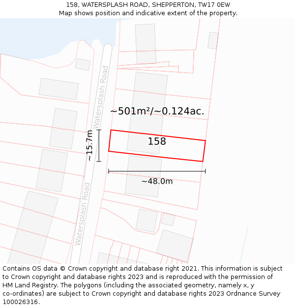 158, WATERSPLASH ROAD, SHEPPERTON, TW17 0EW: Plot and title map