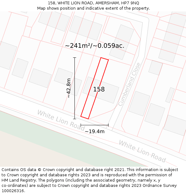158, WHITE LION ROAD, AMERSHAM, HP7 9NQ: Plot and title map