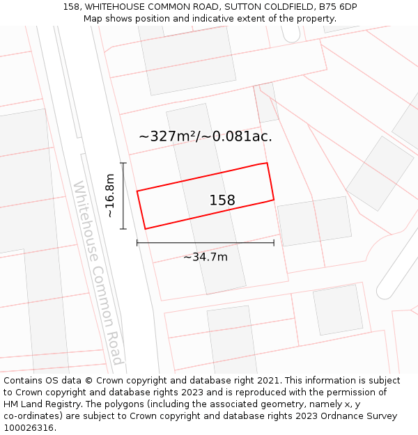 158, WHITEHOUSE COMMON ROAD, SUTTON COLDFIELD, B75 6DP: Plot and title map