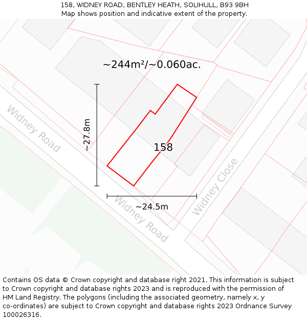 158, WIDNEY ROAD, BENTLEY HEATH, SOLIHULL, B93 9BH: Plot and title map