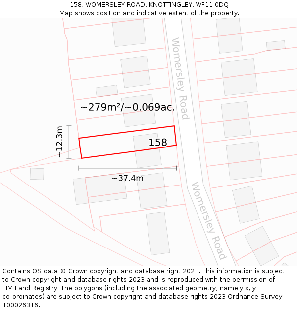 158, WOMERSLEY ROAD, KNOTTINGLEY, WF11 0DQ: Plot and title map