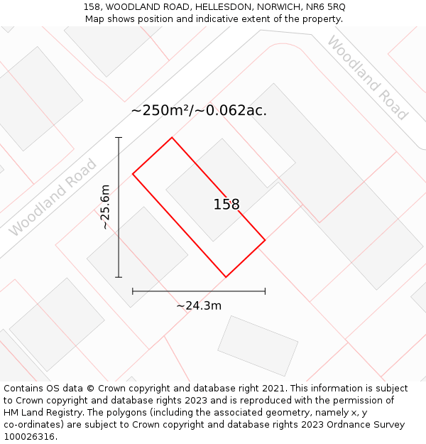 158, WOODLAND ROAD, HELLESDON, NORWICH, NR6 5RQ: Plot and title map