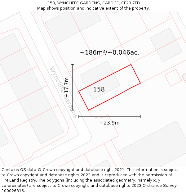 158, WYNCLIFFE GARDENS, CARDIFF, CF23 7FB: Plot and title map