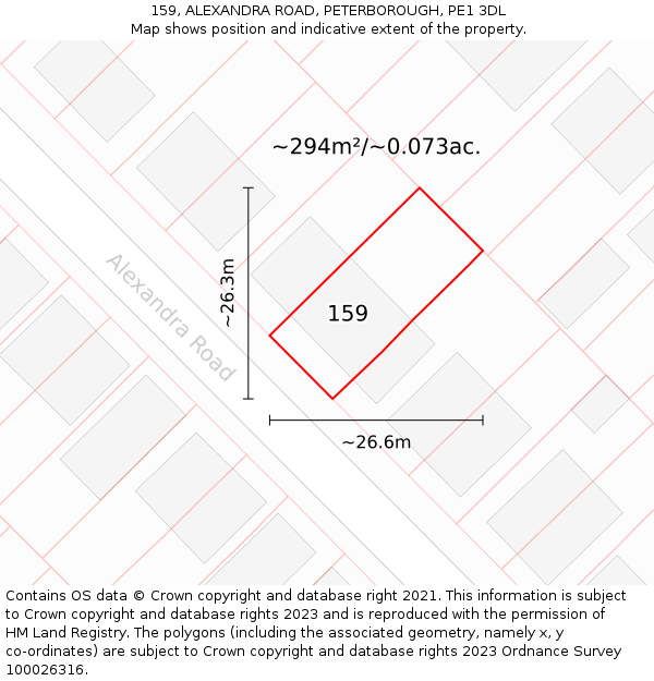 159, ALEXANDRA ROAD, PETERBOROUGH, PE1 3DL: Plot and title map