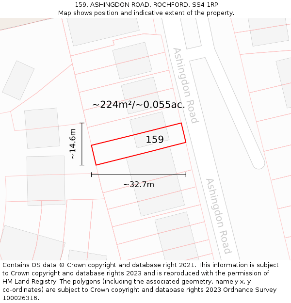 159, ASHINGDON ROAD, ROCHFORD, SS4 1RP: Plot and title map
