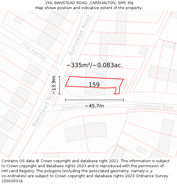 159, BANSTEAD ROAD, CARSHALTON, SM5 3NJ: Plot and title map