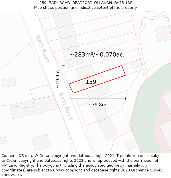 159, BATH ROAD, BRADFORD-ON-AVON, BA15 1SS: Plot and title map
