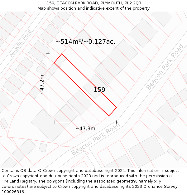159, BEACON PARK ROAD, PLYMOUTH, PL2 2QR: Plot and title map