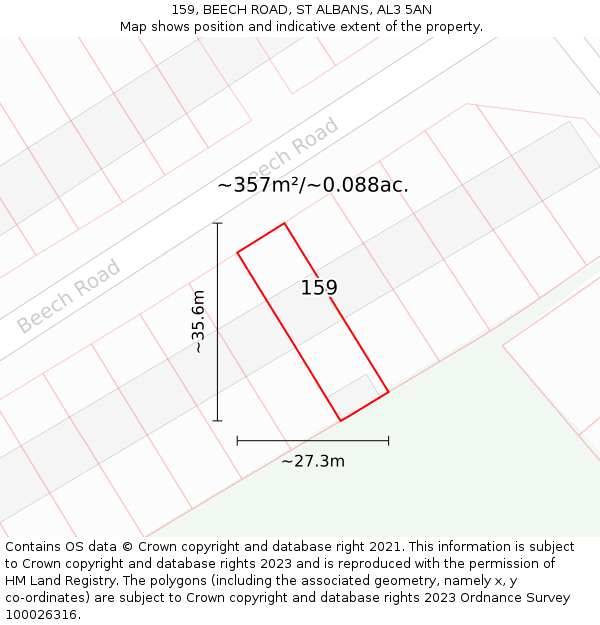 159, BEECH ROAD, ST ALBANS, AL3 5AN: Plot and title map