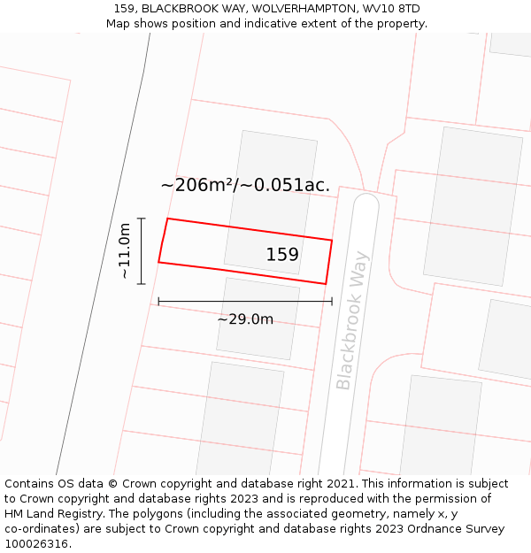 159, BLACKBROOK WAY, WOLVERHAMPTON, WV10 8TD: Plot and title map