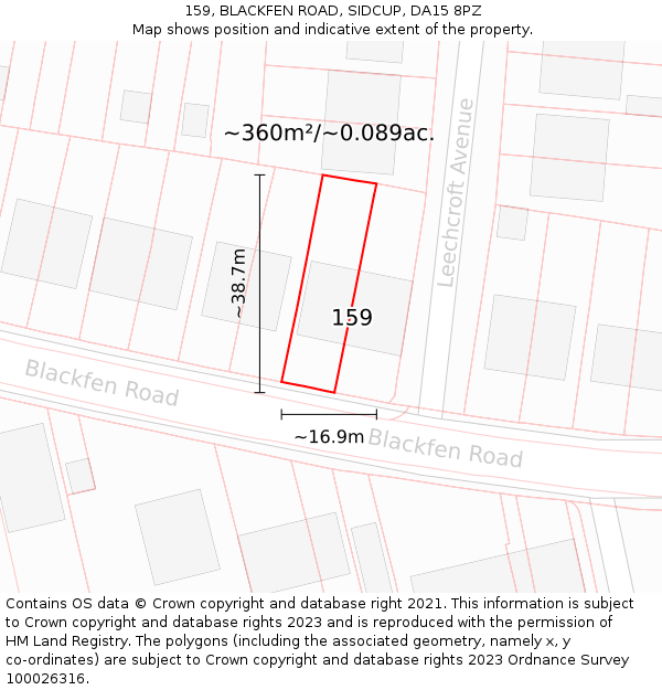 159, BLACKFEN ROAD, SIDCUP, DA15 8PZ: Plot and title map