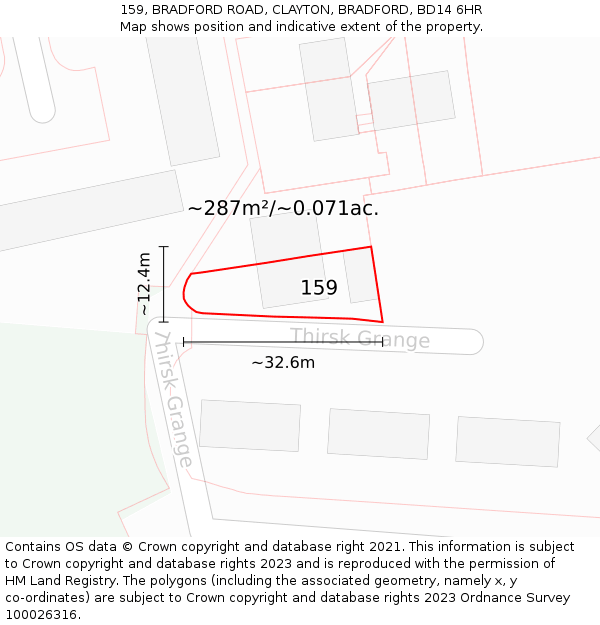 159, BRADFORD ROAD, CLAYTON, BRADFORD, BD14 6HR: Plot and title map