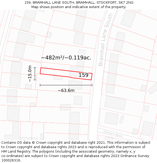 159, BRAMHALL LANE SOUTH, BRAMHALL, STOCKPORT, SK7 2NG: Plot and title map