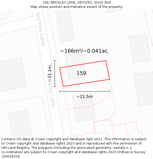 159, BRICKLEY LANE, DEVIZES, SN10 3DA: Plot and title map