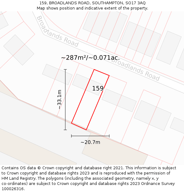 159, BROADLANDS ROAD, SOUTHAMPTON, SO17 3AQ: Plot and title map