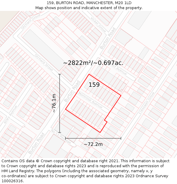 159, BURTON ROAD, MANCHESTER, M20 1LD: Plot and title map