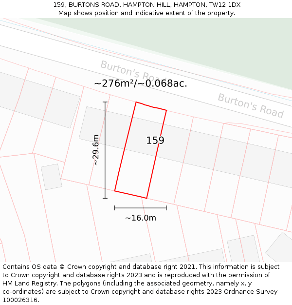 159, BURTONS ROAD, HAMPTON HILL, HAMPTON, TW12 1DX: Plot and title map