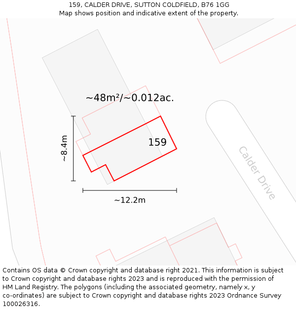 159, CALDER DRIVE, SUTTON COLDFIELD, B76 1GG: Plot and title map