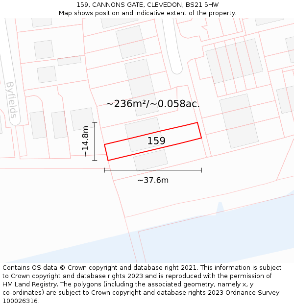159, CANNONS GATE, CLEVEDON, BS21 5HW: Plot and title map