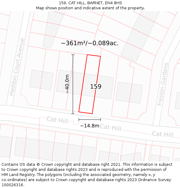 159, CAT HILL, BARNET, EN4 8HS: Plot and title map