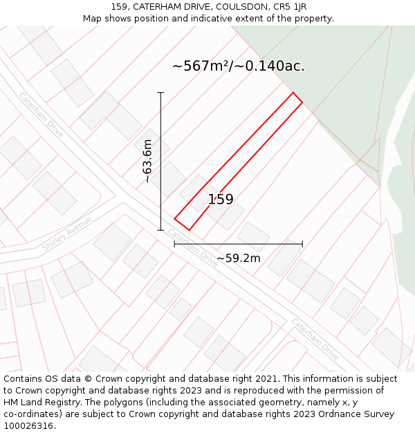 159, CATERHAM DRIVE, COULSDON, CR5 1JR: Plot and title map