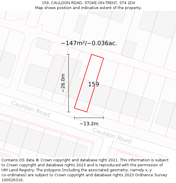 159, CAULDON ROAD, STOKE-ON-TRENT, ST4 2DX: Plot and title map