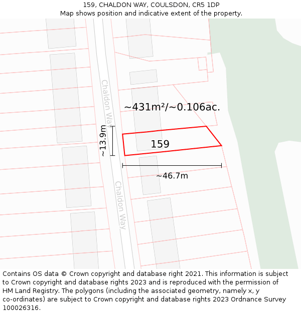 159, CHALDON WAY, COULSDON, CR5 1DP: Plot and title map