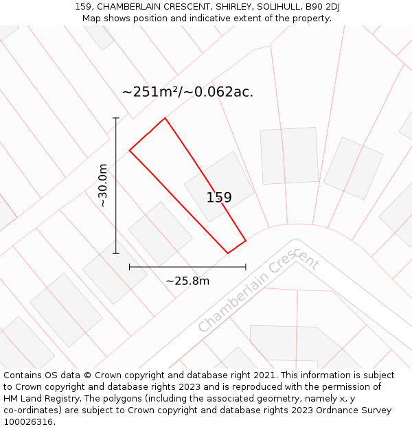 159, CHAMBERLAIN CRESCENT, SHIRLEY, SOLIHULL, B90 2DJ: Plot and title map