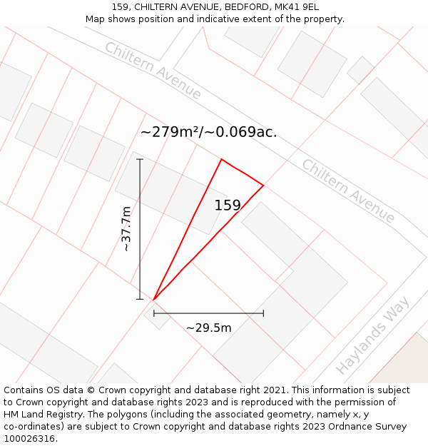 159, CHILTERN AVENUE, BEDFORD, MK41 9EL: Plot and title map
