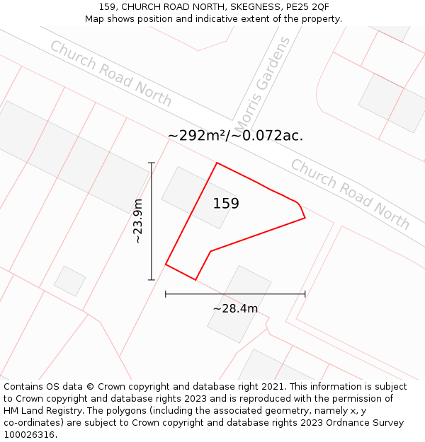 159, CHURCH ROAD NORTH, SKEGNESS, PE25 2QF: Plot and title map