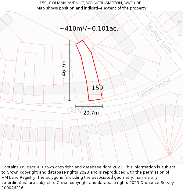 159, COLMAN AVENUE, WOLVERHAMPTON, WV11 3RU: Plot and title map