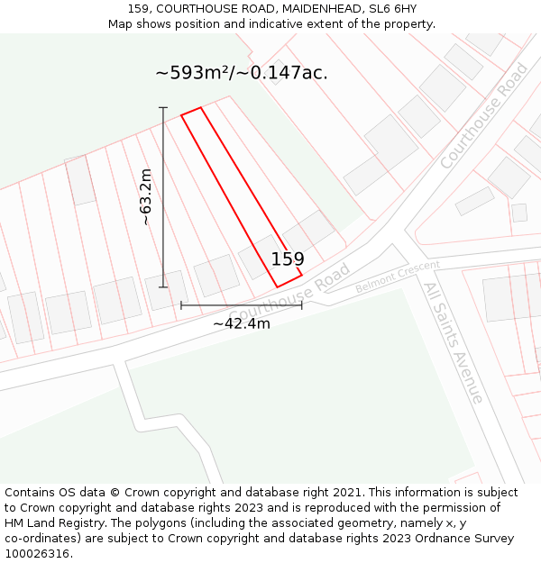 159, COURTHOUSE ROAD, MAIDENHEAD, SL6 6HY: Plot and title map