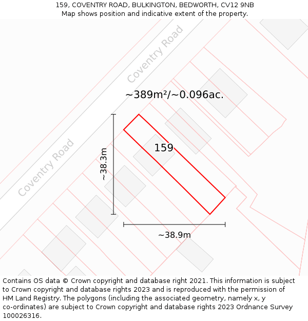159, COVENTRY ROAD, BULKINGTON, BEDWORTH, CV12 9NB: Plot and title map