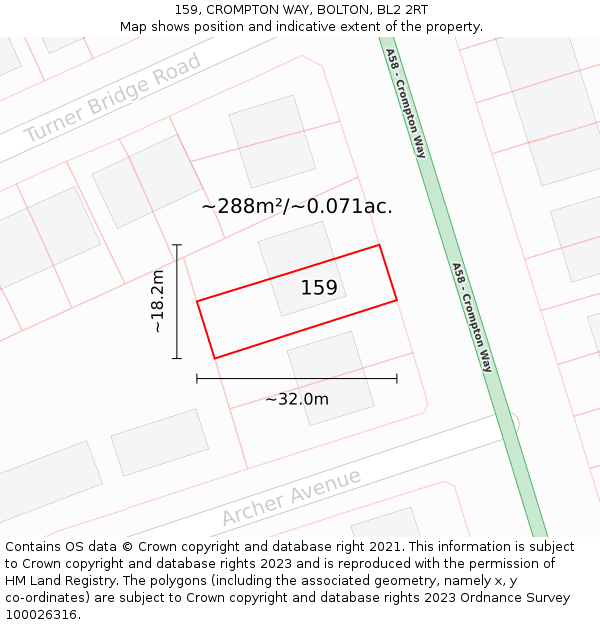 159, CROMPTON WAY, BOLTON, BL2 2RT: Plot and title map