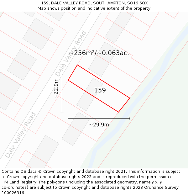 159, DALE VALLEY ROAD, SOUTHAMPTON, SO16 6QX: Plot and title map