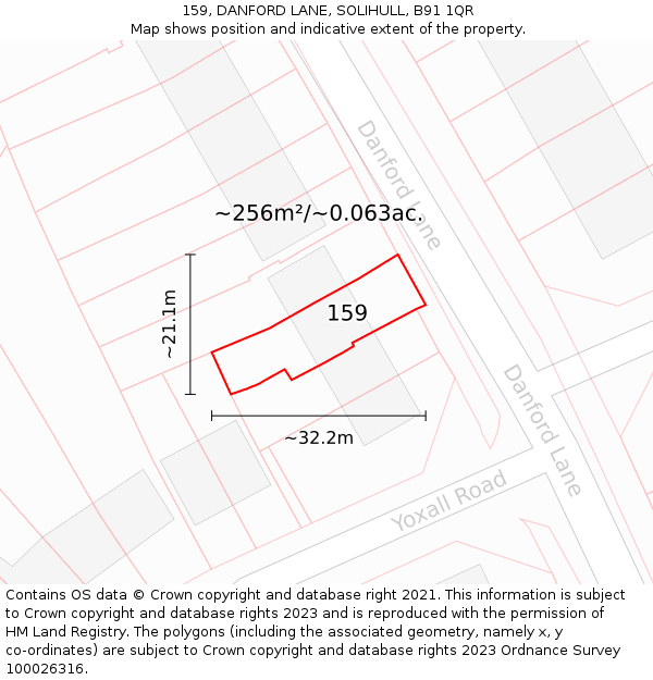 159, DANFORD LANE, SOLIHULL, B91 1QR: Plot and title map