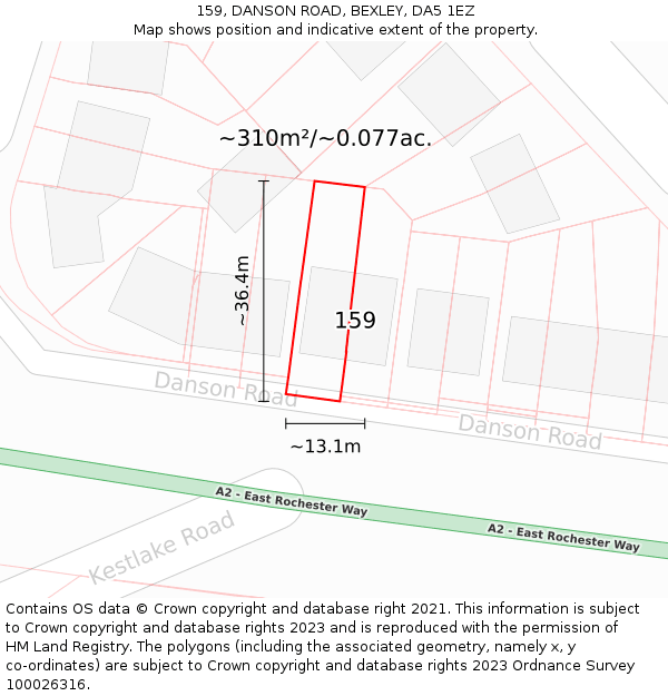 159, DANSON ROAD, BEXLEY, DA5 1EZ: Plot and title map