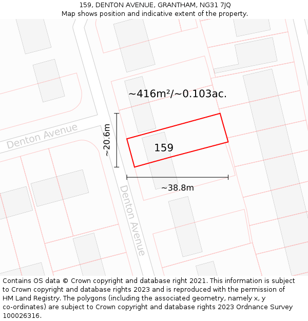 159, DENTON AVENUE, GRANTHAM, NG31 7JQ: Plot and title map