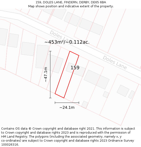 159, DOLES LANE, FINDERN, DERBY, DE65 6BA: Plot and title map