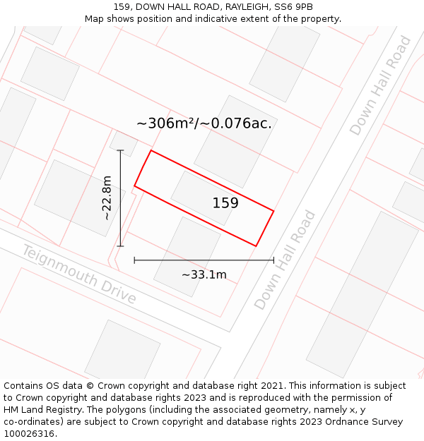 159, DOWN HALL ROAD, RAYLEIGH, SS6 9PB: Plot and title map