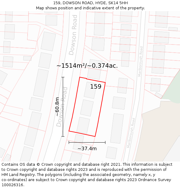 159, DOWSON ROAD, HYDE, SK14 5HH: Plot and title map