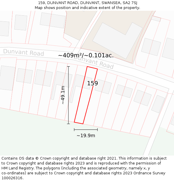159, DUNVANT ROAD, DUNVANT, SWANSEA, SA2 7SJ: Plot and title map