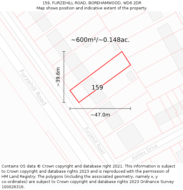 159, FURZEHILL ROAD, BOREHAMWOOD, WD6 2DR: Plot and title map