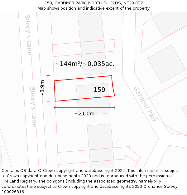 159, GARDNER PARK, NORTH SHIELDS, NE29 0EZ: Plot and title map