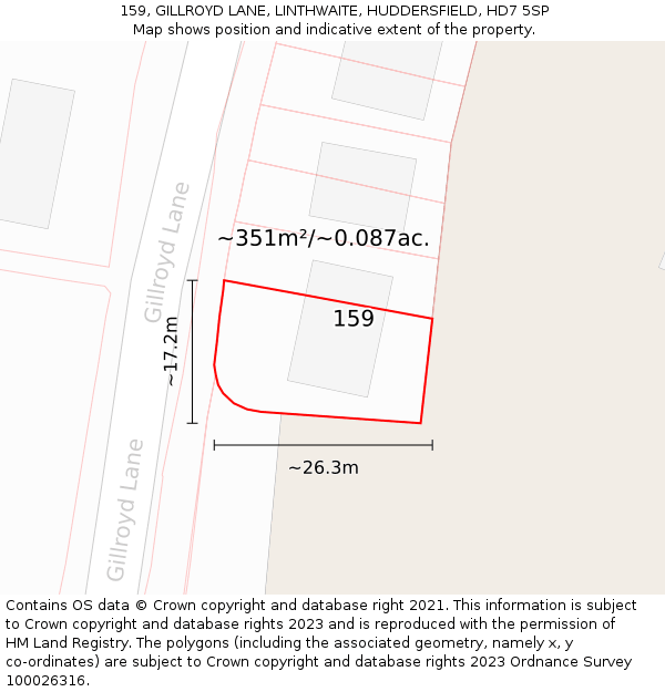 159, GILLROYD LANE, LINTHWAITE, HUDDERSFIELD, HD7 5SP: Plot and title map