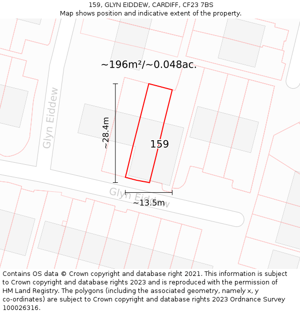 159, GLYN EIDDEW, CARDIFF, CF23 7BS: Plot and title map
